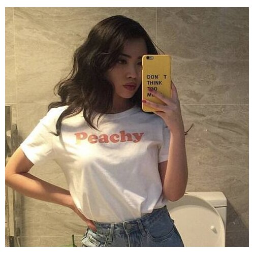 Peachy Letters Print T-shirt Fashion Clothing Tumblr T Shirt for Women Tshirt Tops 90s Girls Graphic Grunge Tee Shirts