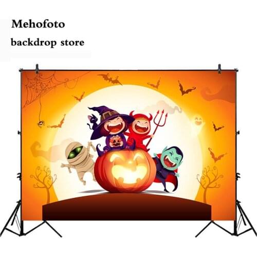 Mehofoto Halloween Photography Backdrops Ghost Photo Background Dusk Bat Pumpkin Lantern Backdrop Family Props Seamless 862