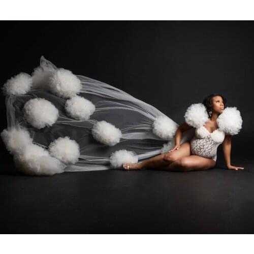 New In Designer Matenrity Dresses Ruffles Ball Shawl Lace Bodysuit Puffy Shoulder Custom Made Photo Shoot Pregnancy Gown