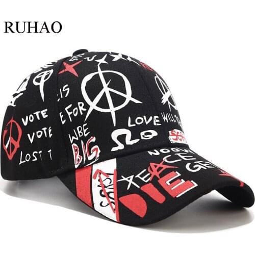 RUHAO high quality 100% cotton baseball cap men and women graffiti personality street hip hop hat dad hat
