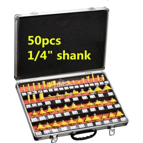 50pcs/set 6.35mm/ 1/4' Shank DIY Milling Cutter Router Bit Set Tungsten Carbide Wood Milling Cutter Tools Router Bit With Case