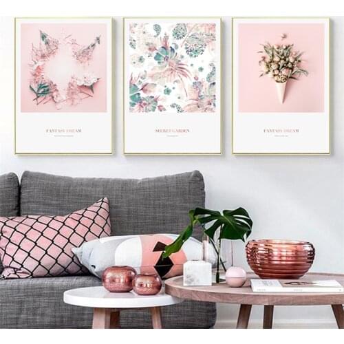 Pink Nordic Romantic FLowers Poster Canvas Wall Art Prints Painting Home Decor Pictures for Living Room Bedroom