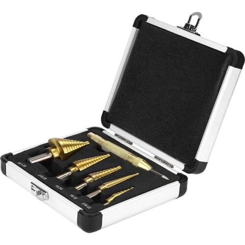 New 6pcs HSS Titanium Coated Step Drill Bit With Center Punch Drill Set Hole Cutter Drilling Tool Kit Set of Tools for DrillPro