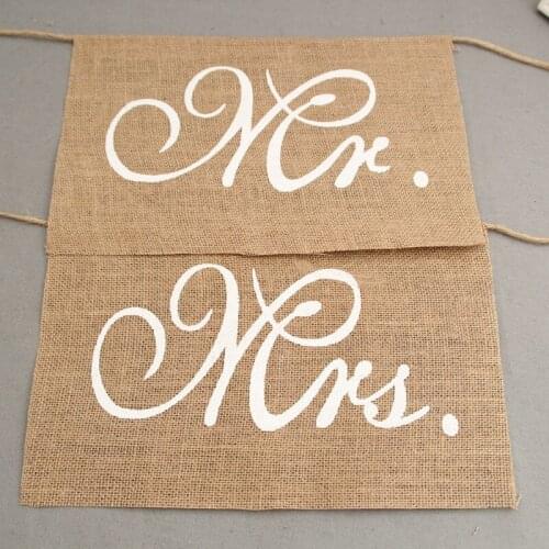 New 2PC printed Mr And Mrs Burlap Bunting Banners Garland Kit and Table Hanging for Vintage Rustic Wedding Backdrop Decoration