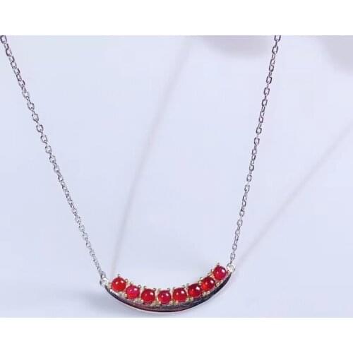 Natural red egg ruby Necklace natural gemstone Pendant Necklace S925 silver Elegant Smiley row girls women wedding Jewelry