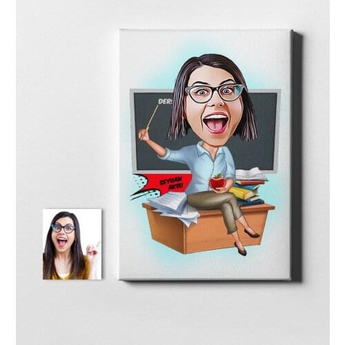 Personalized Women 'S Teacher Cartoon Canvas Table (50x70 cm.) 2 Special Design Souvenir Beautiful Memories Friends Co Dear