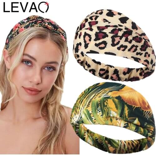 LEVAO Fashion Europe Headband Ultra-wide Women Girl Summer Hair Bands Print Headbands Vintage Turban Bandage Bandana Accessories