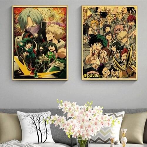 Japanese anime, my Hero, academic retro posters, Kraft Art picture canvas printing oil painting living room home decoration