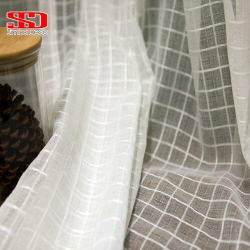 White Plaid Tulle Curtains for Living Room Soild Modern Sheer Curtain for Bedroom Decoration Grid Voile Window Treatments Blinds