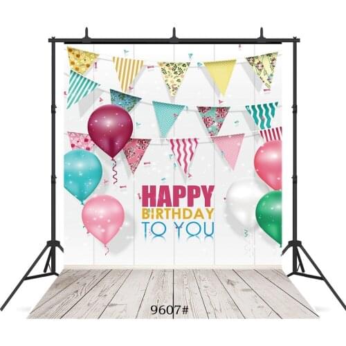 Vinyl Photographic Background Colored Flags Balloons for Child Happy Birthday Party Portrait Backdrop Photo Studio Photocall