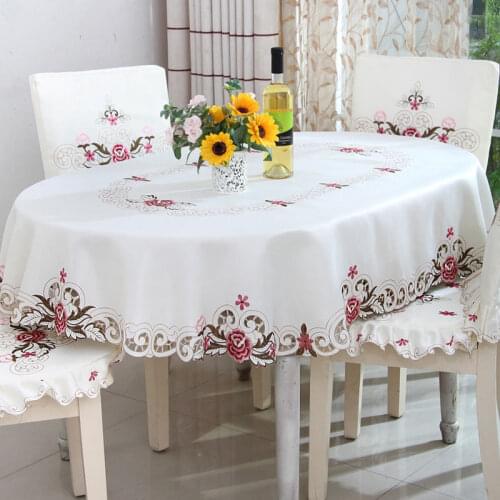 Europe polyester satin jacquard embroidery floral tablecloth lace embroidery waterproof oil home luxury kitchen decoration