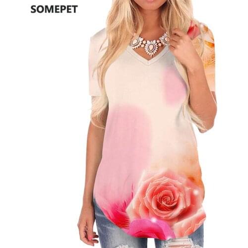 SOMEPET Flowers T Shirt Women Love T-shirts 3d Creativity Shirt Print Psychedelic V-neck Tshirt Womens Clothing Hip hop Printed