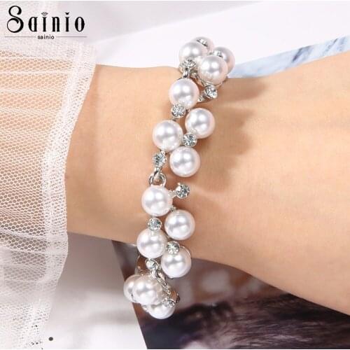 Luxury Simulated Pearl Beads Bracelet For Women Elegant Crystal Bracelet Bangle Wedding Jewelry Accessories Valentine Gift