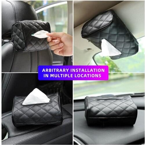 1 Pcs Black Leather Tissue Boxes with Disposable Napkins Tissue Boxes Car Accessories Tissue Bag Organizer Car Decoration Auto S