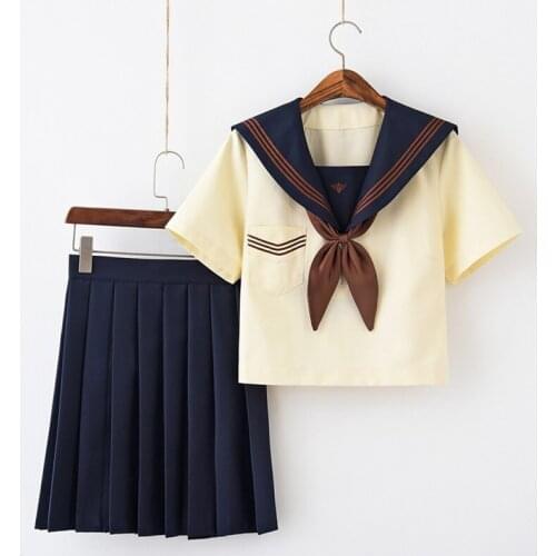 Crown Embroideried 2019 Autumn Japanese School Uniforms For Girls Cute Sailor Tops Pleated Skirt Full Sets Cosplay JK Costume