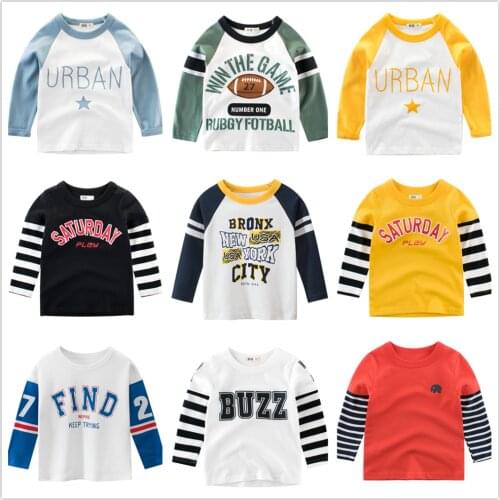 2 3 4 5 6 7 8 Years Children Boys T-shirts Clothes 100% Cotton Fashion Letter Long Sleeve Tees Tops Baby Girls Bottoming Shirts