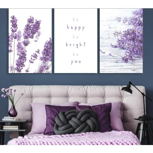 3 Panel Purple Lavender Flowers with Be Happy Be Bright Be You Picture Home Decor Drop shipping