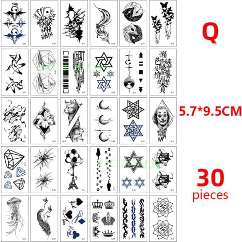 30 Pcs Waterproof Temporary Tattoo Sticker set Moon Bird Butterfly Feather Flash Tatoo Fake Tatto for Men Women