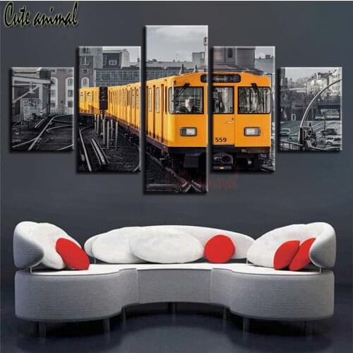 5 Pieces Yellow Train And Building Landscape Diamond Painting Kit 5d Diamond Embroidery Mosaic Diy Full Square/Round Drill