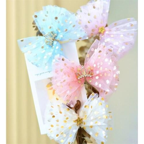 8pc/Lot High Quatity Dot Mesh Hair Bows Soft Girl Stars Sweet Hair Clip Barrettes Crown Princess Hair Rope Kids Hair Accessories
