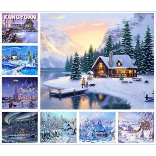 Diy 5D Diamond Painting House Diamond Embroidery Cross Stitch Kits Winter Snow Full Drill Mosaic Resin Landscape Home Decoration