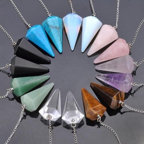 Chakra Crystal Quartz Gemstone Pendulum Healing Dowsing Reiki Pendant Chains