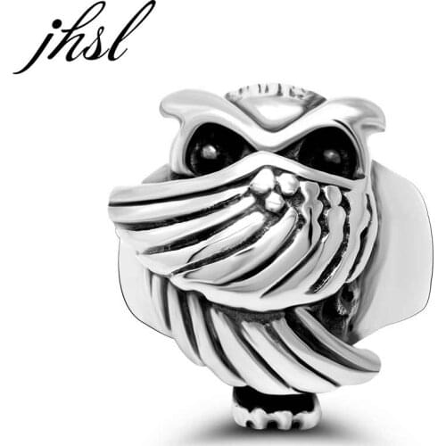 JHSL Punk Men Interesting Funny Owl Rings Silver Color Stainless Steel Fashion Jewelry Gift US Size 7 8 9 10 11 12