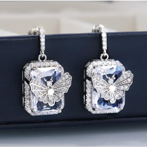 JUWANG 2021 New Luxury Women Stud Earrings AAA Cubic Zirconia Earring Fashion Jewelry Pendientes For Wedding Party Decoration