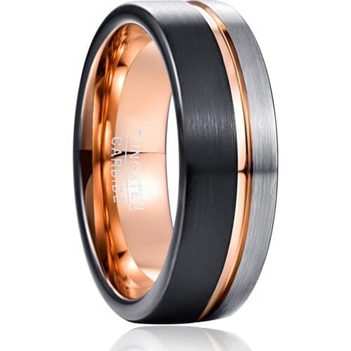 New Fashion Rose Gold Color Groove Woman Mens Tungsten Carbide Ring Classic Wedding Brushed Black Male Jewelry Rings For Band