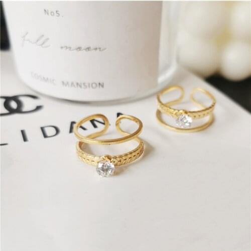 YUN RUO Golden Index Finger Vintage Personality Zircon Double Layer Titanium Steel Ring Women Jewelry Wholesale Water Proof