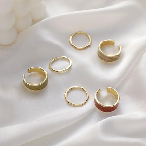 2 PCS/Set Korean Enamel Irregular Wide Rings Set for Women Girl Gold Color Metal Twisted Adjustable Open Charm Rings Jewellery