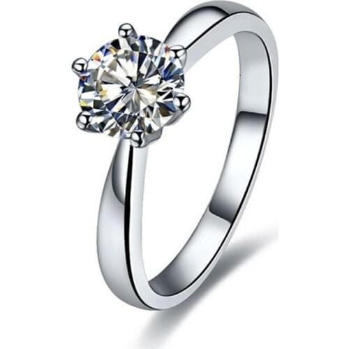 Korea Style 0.6Ct Round Cut Engagement Ring Solid 925 Sterling Silver Diamond Ring for Women White Gold Color