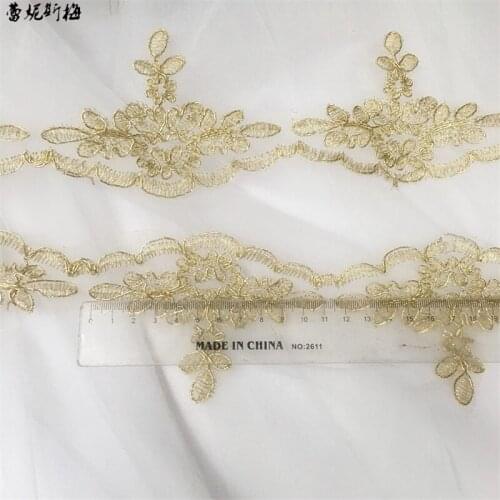 10Yds Gold Cording Wedding Dress Cording Lace Applique Light Gold Thread Embroidery Lace Accessories Trim 7.5cm LJ0068
