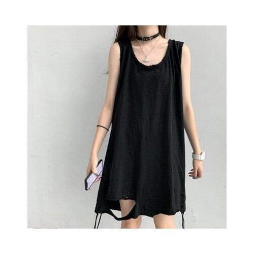 Niche Design 2020 summer hole loose sleeveless Sundress mid-length round neck t-shirt