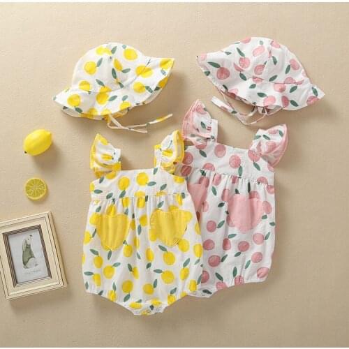 Newest 2PCS Newborn Summer Baby Girl Boy Clothes Fashion Fruit Cartoon Suspender Pants+Hat Baby Girl Set Lovely Infant Baby Clot