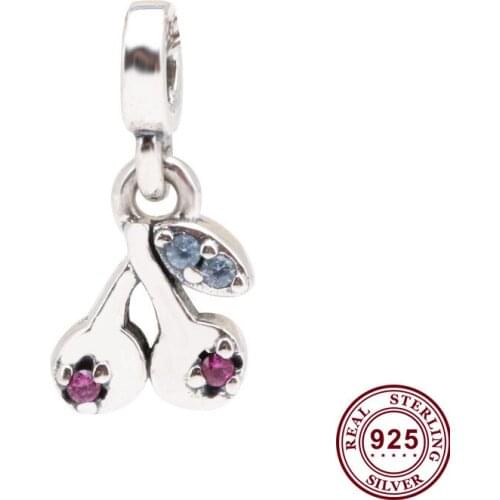 Original 925 Sterling Silver Charm Shiny Cherry Pendant Fit Pandora Women Bracelet & Necklace Diy Jewelry
