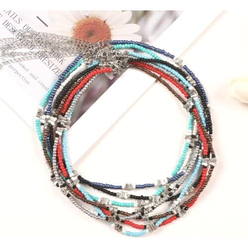 Simple Seed Beads Strand Butterfly Necklace Women String Beaded Short Choker Bohemia Handmade Beach Jewelry Birthday Party Gift