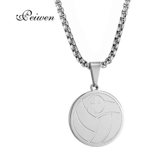 Stainless Steel Volleyball Cross Necklace Gold Silver Color Charm Chain Necklaces For Women Men Sport Neck Choker Male Jewelry