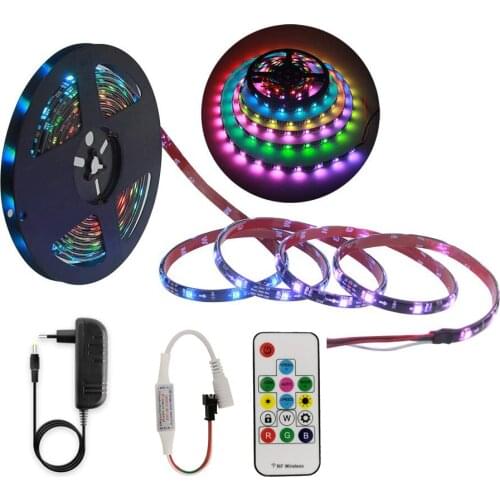5m 10m 12V WS2811 IC pixel led strip light Individually Programmable Addressable 30/60 pixels 17key RF remote controller set