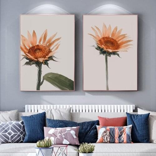 Sunflower Flower Scandinavian Poster Nordic Botanical Print Canvas Painting Wall Art Decoration Picture Home Decor