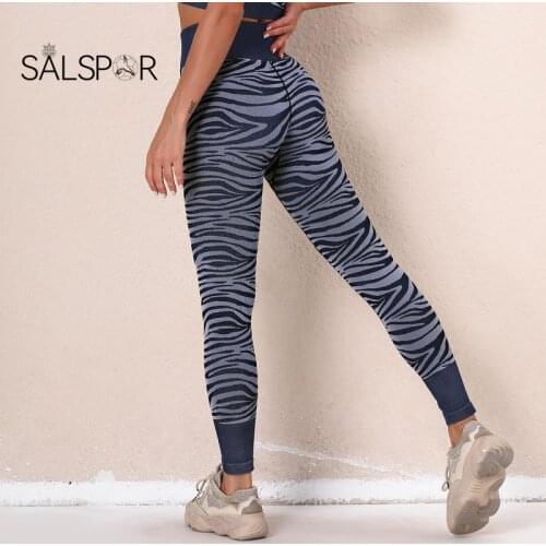 SALSPOR Seamless Striped Sports Leggings Sexy Knitted Fitness Yoga Leggins High Waist Pants Slim Fit Gym Running Sportswear