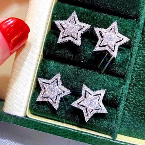 Huitan Hot Sale Five-Pointed Star Stud Earrings Women Silver Color Fashion Accessories for Party Exquisite Gifts Teens Jewelry