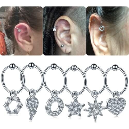 6 Style Steel Ear Piercing Dangle Earring Crystal Zircon Earrings Brincos Jewelry Statement Girl Gift Women Fashion Jewelry 20G