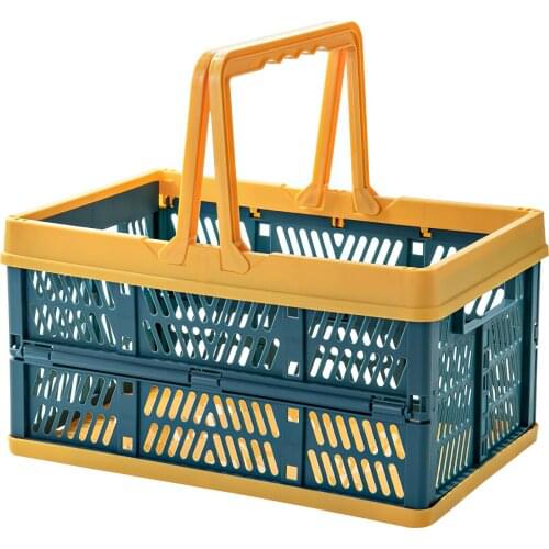 Collapsible Shopping Baskets Stackable Folding Grocery Storage Crate With Handle For Food Milk Toys Books