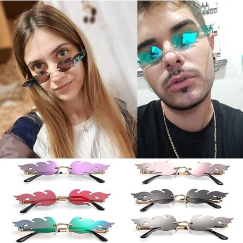Rimless Wave Motorcycle Sunglasses Fire Flame Sunglasses Man Woman Car Driving Glasses Trending Narrow Fashion UV 400 Eyewear