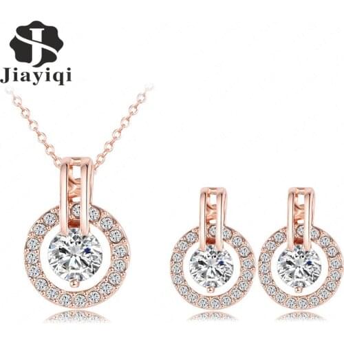 Silver Color Rose Gold Wedding Jewelry Sets Cubic Zirconia Elegant Engagement Earring & Choker Necklace for Women Accessories