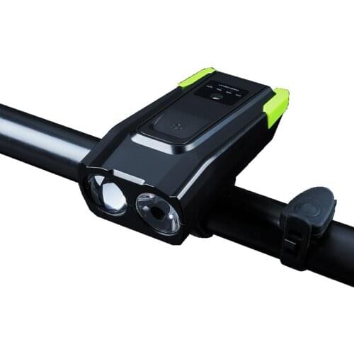 Dual T6 Bright USB Rechargeable Bike Light, Powerful Bicycle Front Headlight with 5 Electric Horn, 6 Light Modes for Cycling