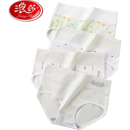 LANGSHA 4Pcs/set High Waist Panties Women Breathable Soft Cotton Underwear Print Seamless Sexy Girls Comfort Briefs Plus Size4XL
