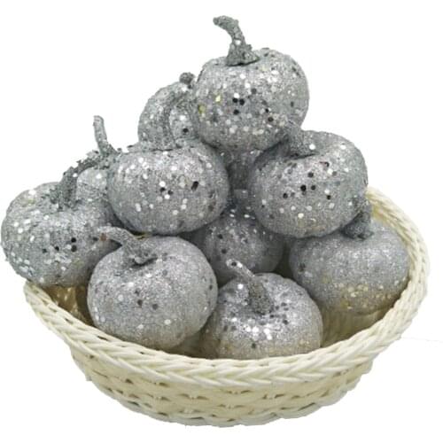 12pc Pumpkin Halloween Gold Silver Gliter Autumn Thanksgiving Day Display Fall Halloween Casual Party Decor Calabazas Halloween0