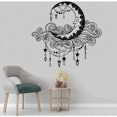Moon Clouds Vinyl Wall Art Decal Bedroom Boho Style Pattern Stickers Home Decoration Baby Nursery Kids Room Decor Mural WL1414